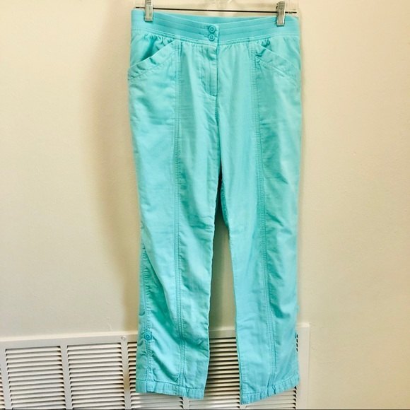 Talbots Aqua Cotton Cargo Roll-Up Pants Size 4 - Picture 1 of 9